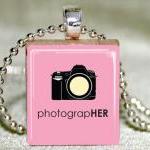 Photographer Scrabble Pendant With Necklace And..